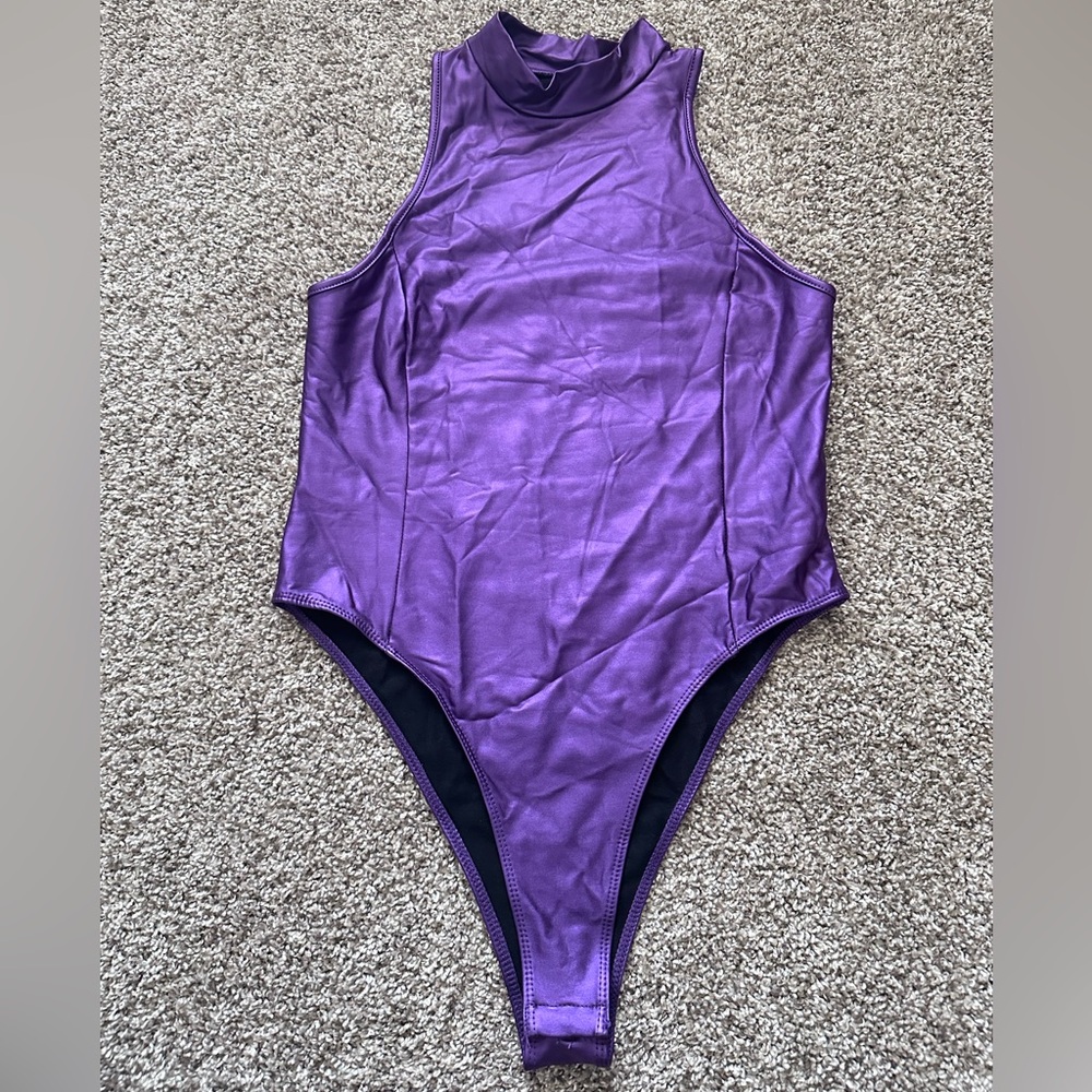 Mock Neck PU leather Bodysuit